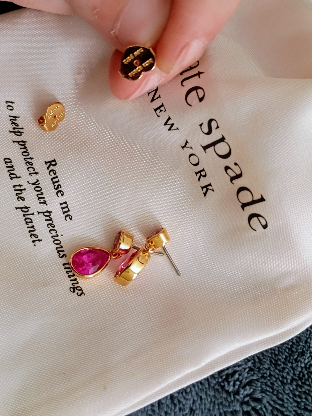 Kate Spade Gold and Pink Teardrop Stud Earrings